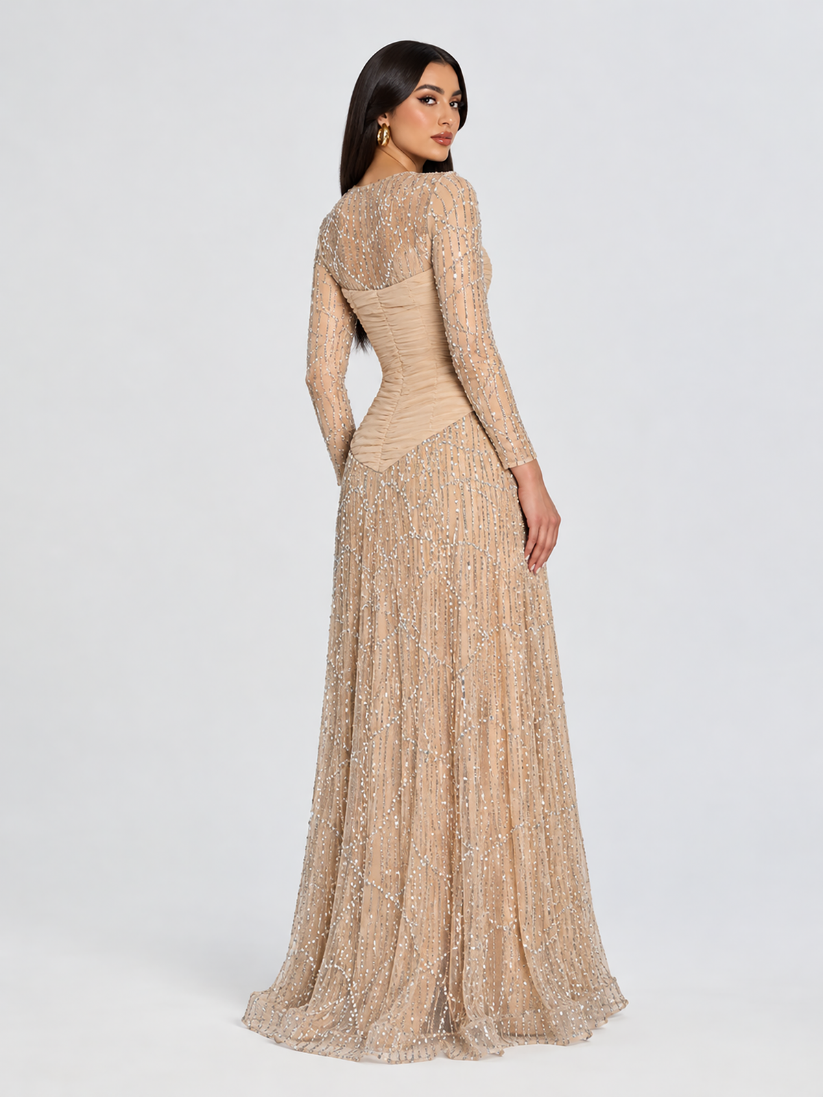 Nadine Sparkling Ruched Detailing Three-Quarter Sleeves