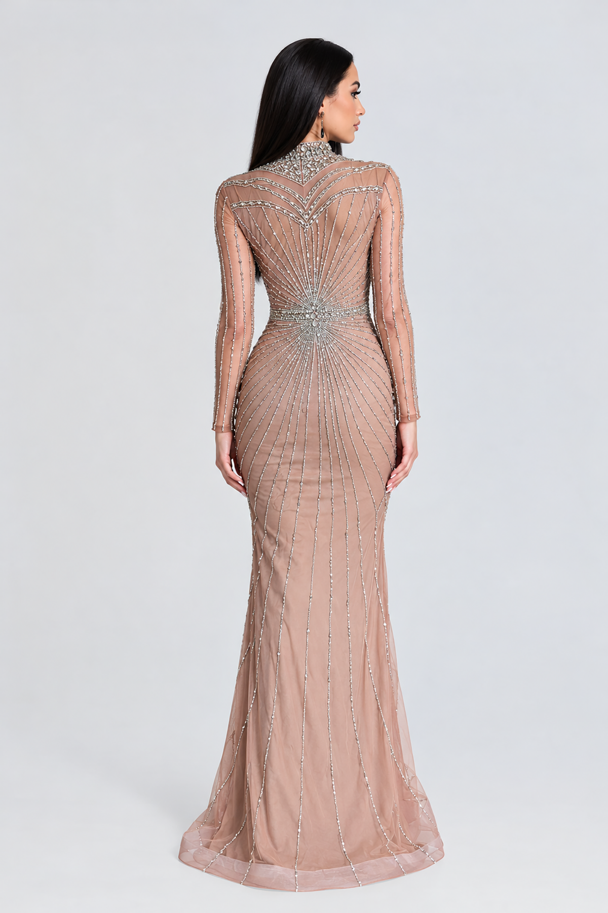 Rania Long Sleeve Beaded High Neck Dress