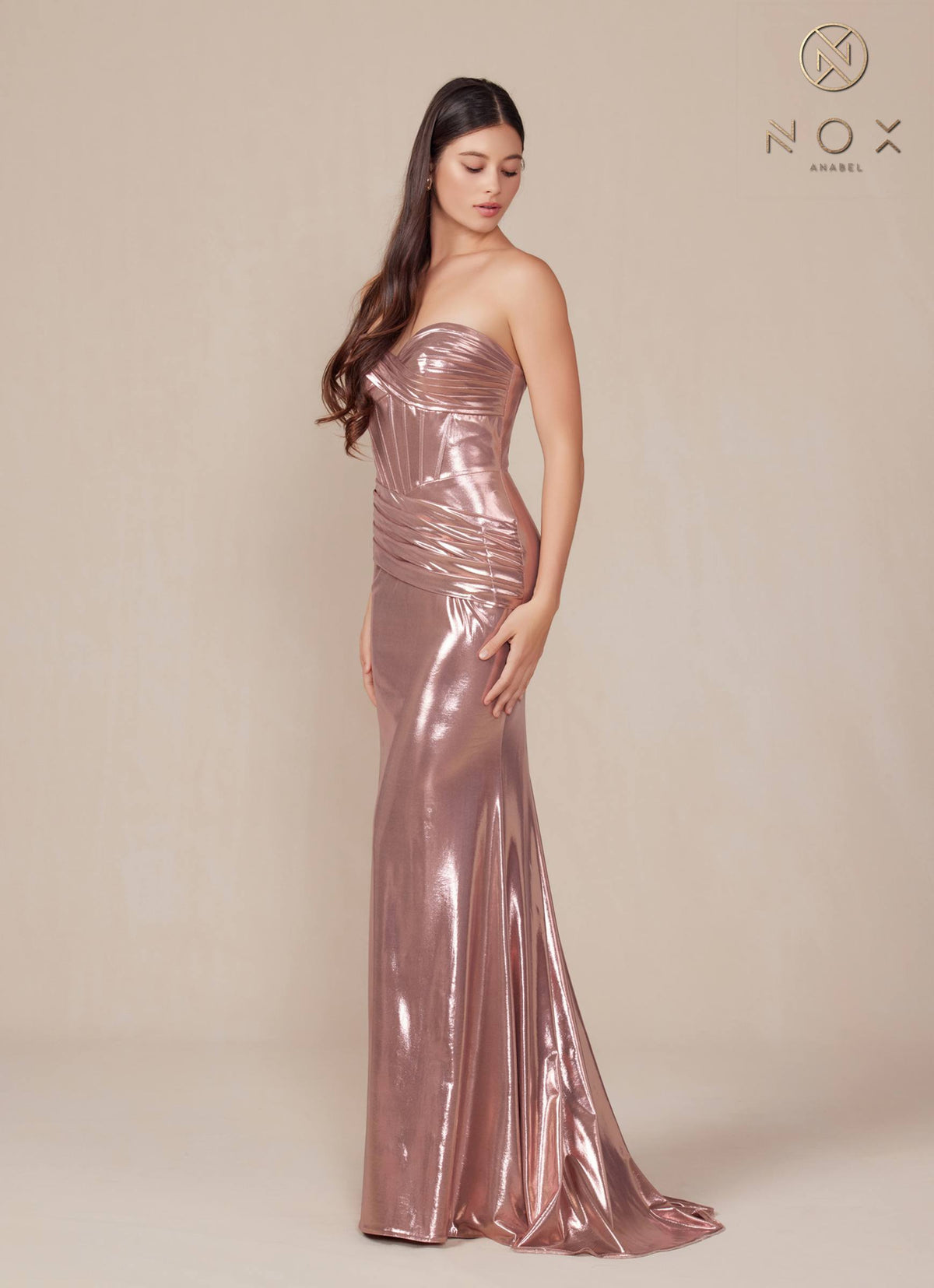 Nox Anabel T1499 Dress Strapless Metallic Satin Fitted Gown