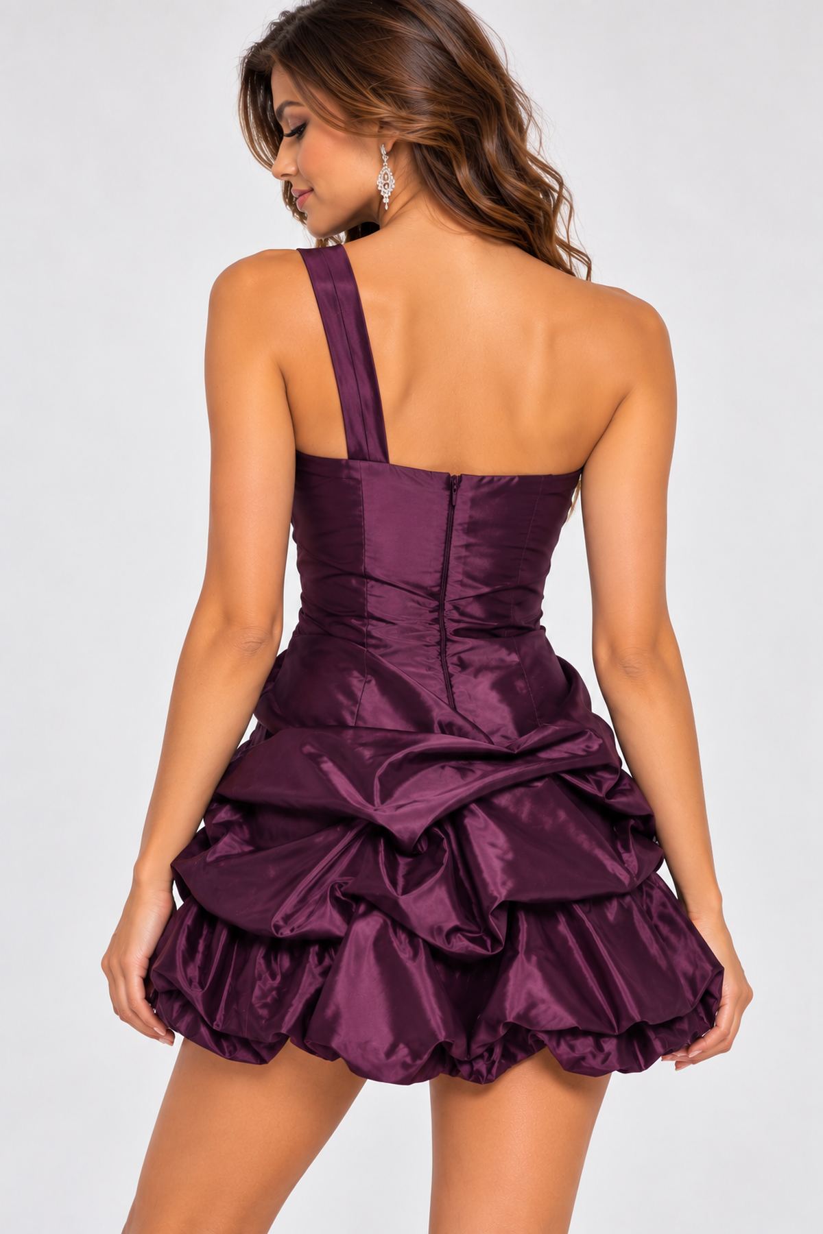 Sweet Andree U709 One-Shoulder Satin Rosette Ruched Short Party Dresses