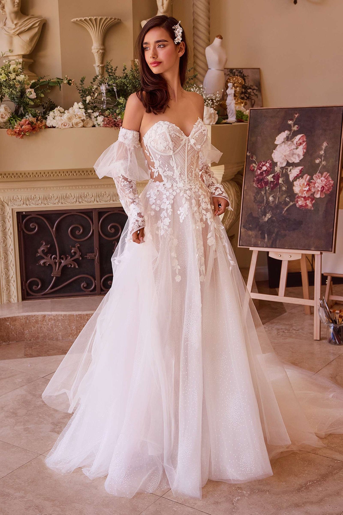 Andrea & Leo WL032 Gown Floral Appliqued Strapless Wedding Ball Gown
