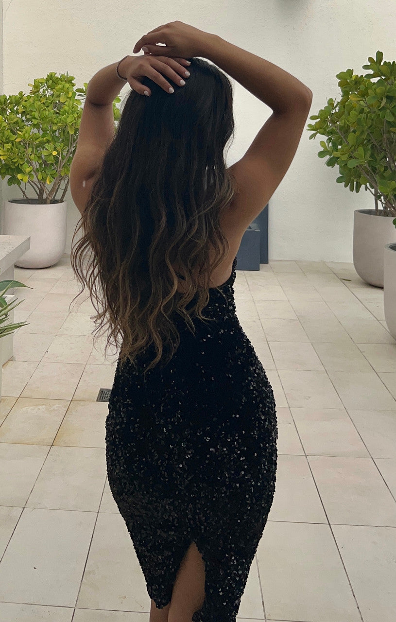 Size XS, Venice Midi Dress - Black Sequin Dress - FINAL SALE