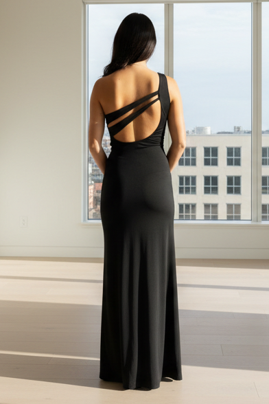 Britt Maxi Dress - Black - One Shoulder Dress - FINAL SALE