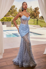 C155 GLITTER PRINTED FITTED GOWN