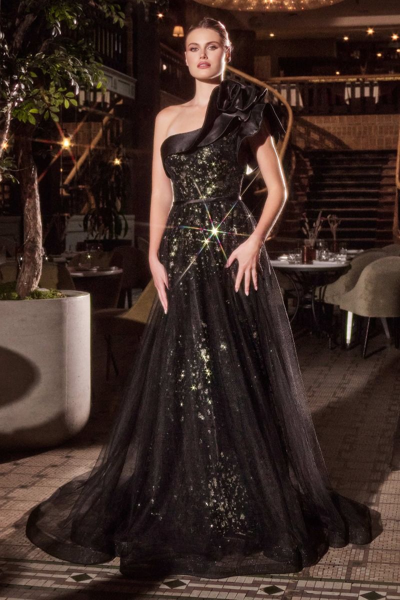 CB157 ONE SHOULDER BLACK BALL GOWN