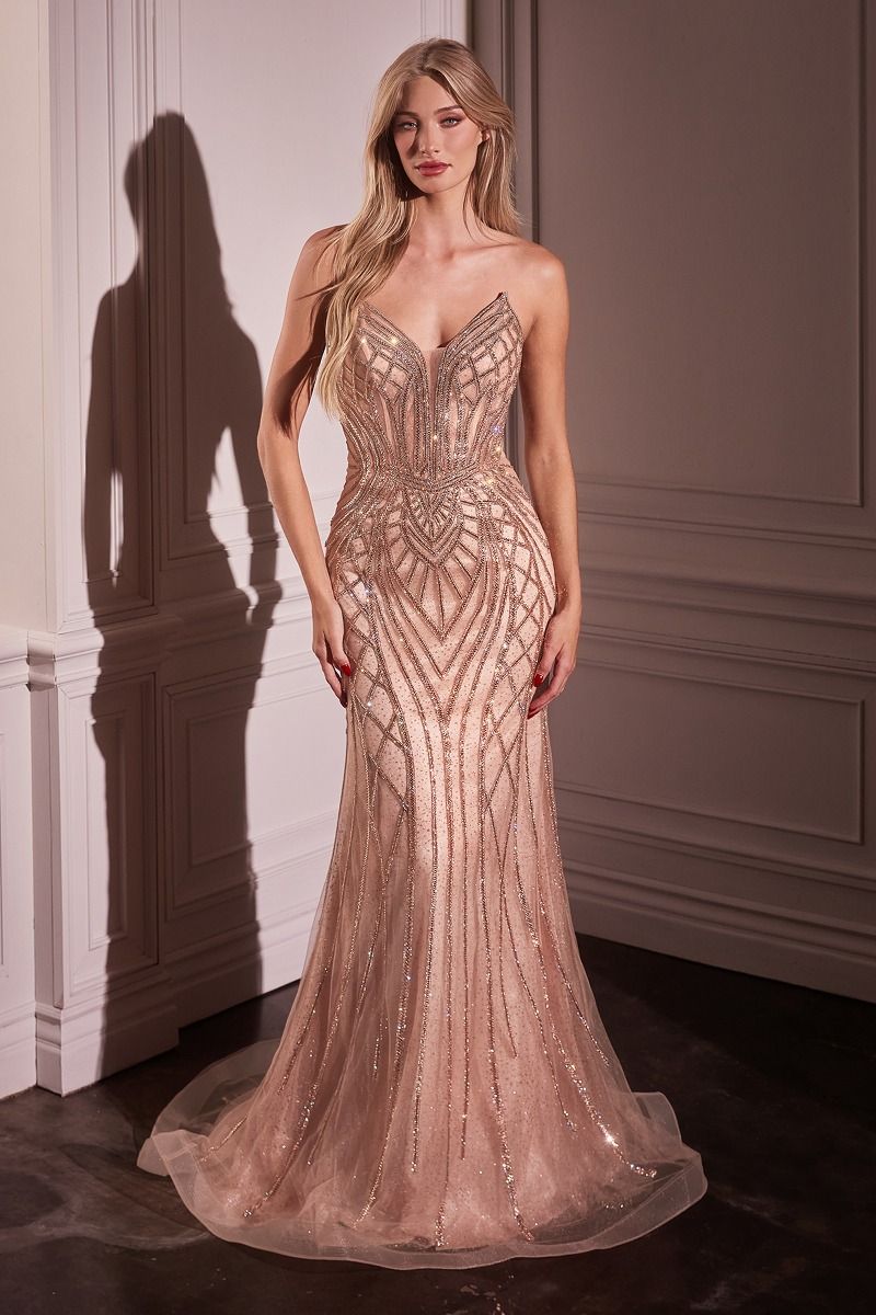 CC6018 STRAPLESS EMBELLISHED MERMAID GOWN