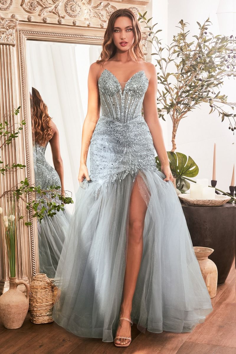 CD0214 STRAPLESS BEADED MERMAID DRESS