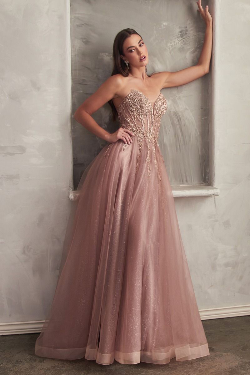 CD0230 STRAPLESS LAYERED TULLE BALL GOWN