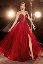 CD0230 STRAPLESS LAYERED TULLE BALL GOWN
