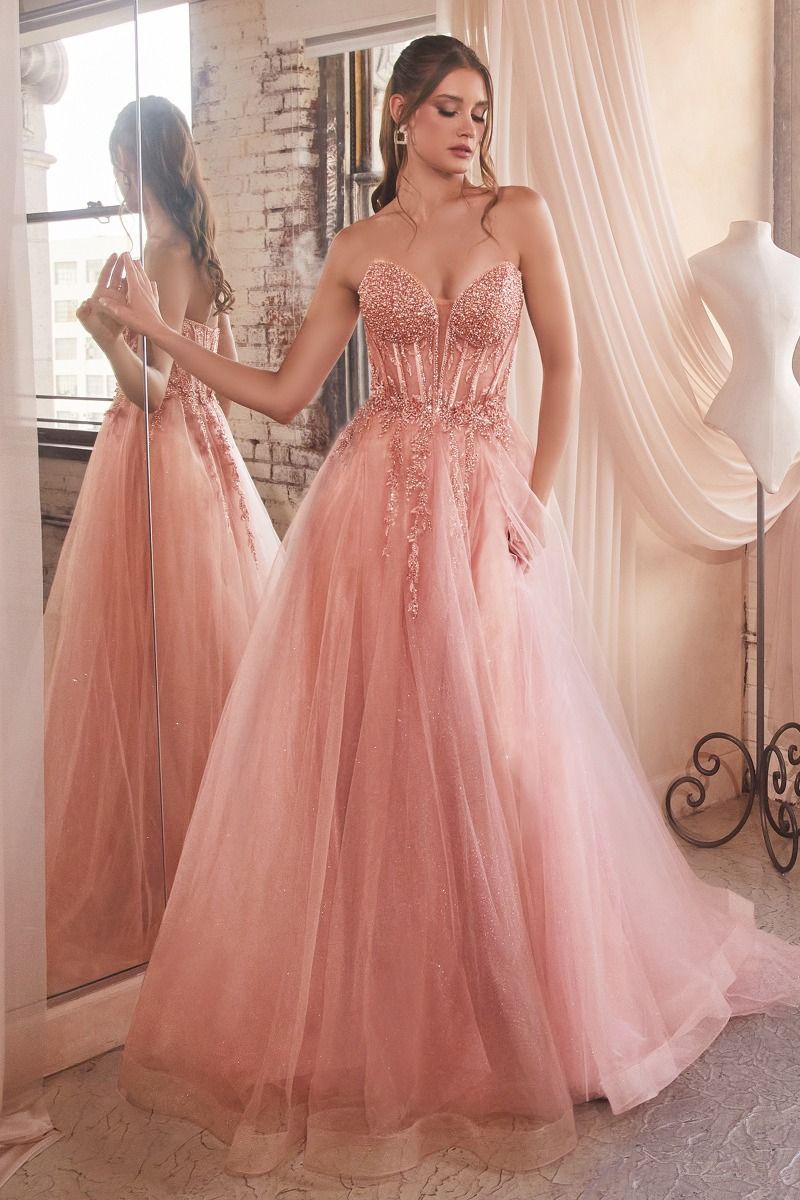 CD0230 STRAPLESS LAYERED TULLE BALL GOWN