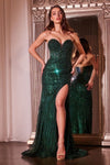 CD0233 STRAPLESS BEADED EMERALD GOWN