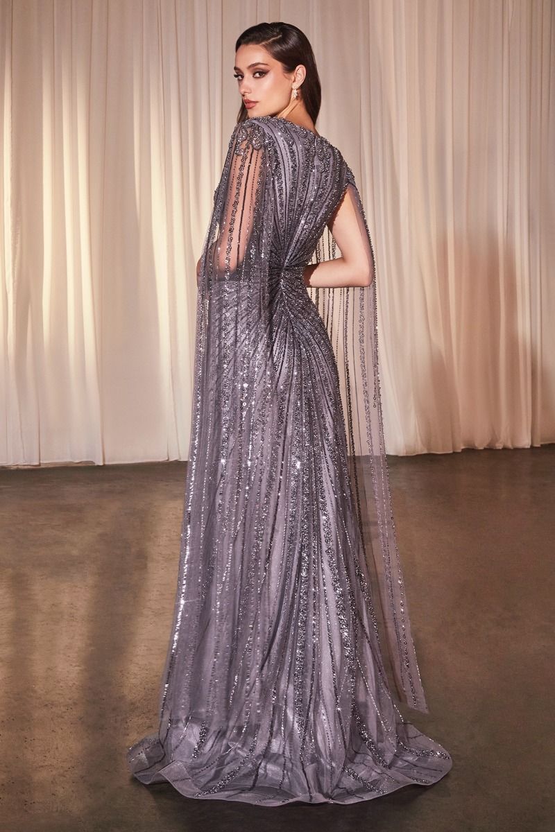 CD0239 LONG SLEEVE FULLY BEADED SHEATH GOWN