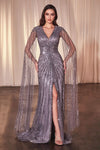 CD0239 LONG SLEEVE FULLY BEADED SHEATH GOWN