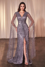 CD0239 LONG SLEEVE FULLY BEADED SHEATH GOWN