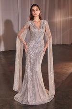 CD0239 LONG SLEEVE FULLY BEADED SHEATH GOWN