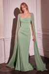 CD356 CHIFFON FITTED DRESS WITH LONG CAPE SLEEVES