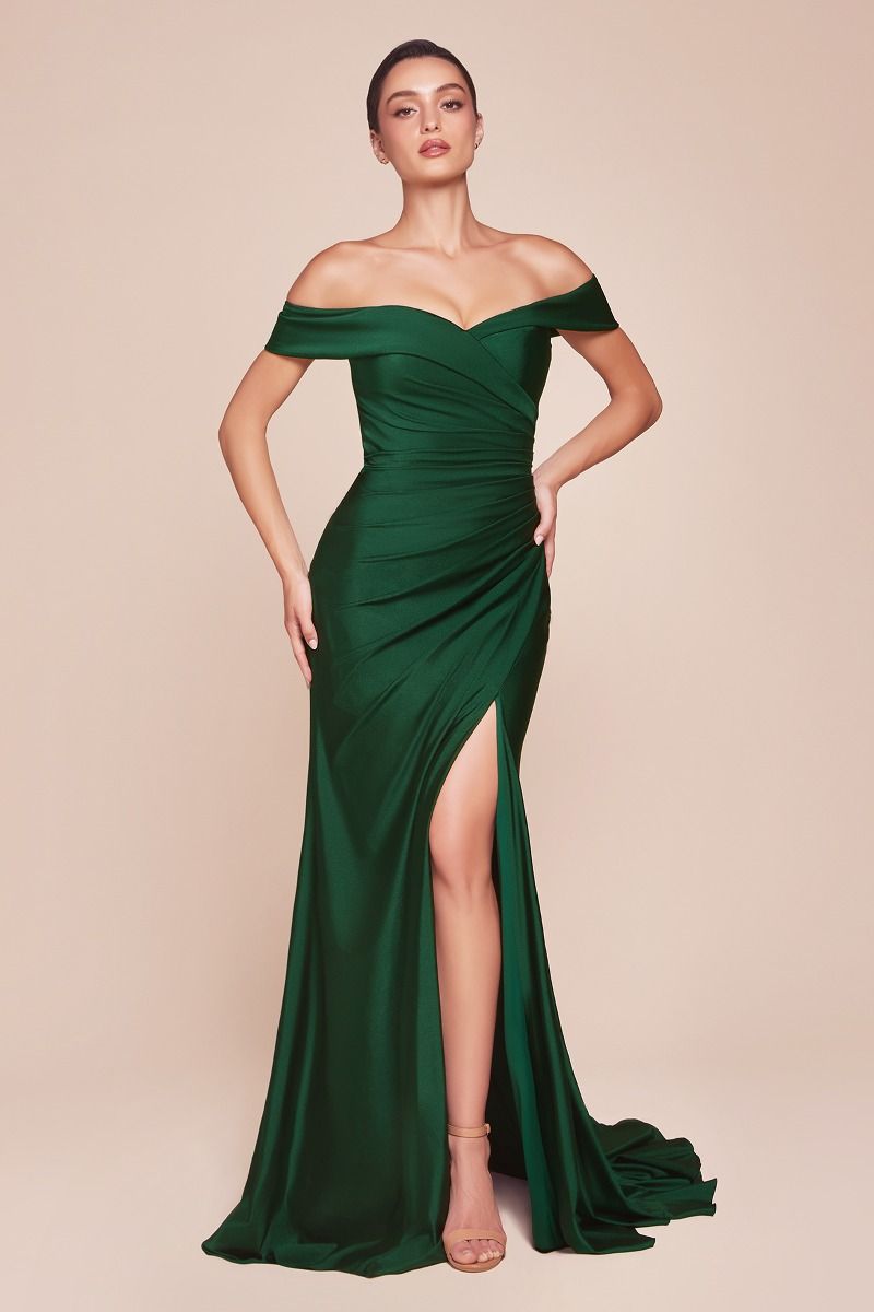 CD790C STRETCH SPANDEX OFF THE SHOULDER CURVE DRESS