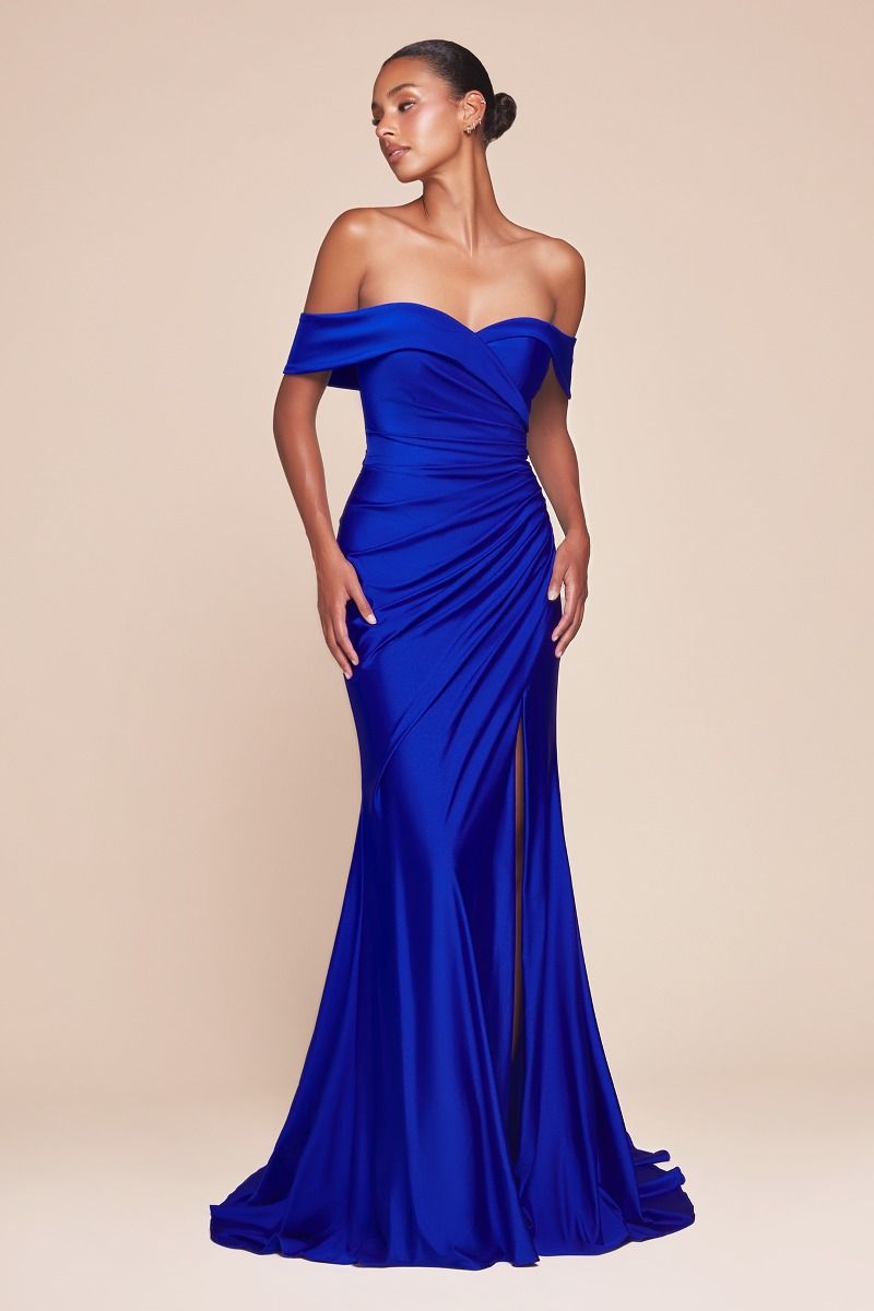 CD790C STRETCH SPANDEX OFF THE SHOULDER CURVE DRESS