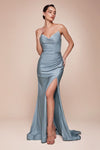 CD791 STRAPLESS STRETCH SATIN FITTED GOWN