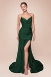 CD791 STRAPLESS STRETCH SATIN FITTED GOWN