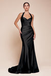 CD796 STETCH SATIN HALTER FITTED DRESS