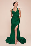 CD796 STETCH SATIN HALTER FITTED DRESS