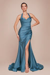 CD796 STETCH SATIN HALTER FITTED DRESS