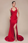 CD796 STETCH SATIN HALTER FITTED DRESS