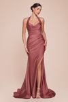 CD796 STETCH SATIN HALTER FITTED DRESS