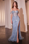 CD848 FULLY EMBELLISHED OFF THE SHOULDER EVENING GOWN