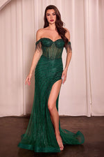 CD848 FULLY EMBELLISHED OFF THE SHOULDER EVENING GOWN