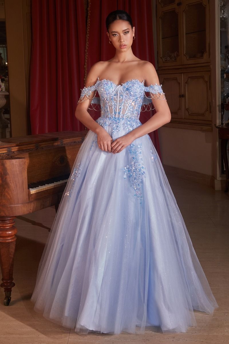 CDS490 OFF THE SHOULDER TULLE BALL GOWN