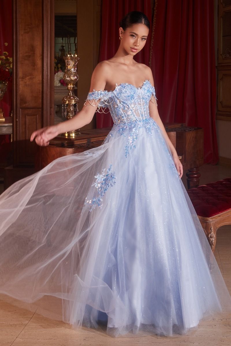 CDS490 OFF THE SHOULDER TULLE BALL GOWN