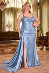CDS496C FITTED SATIN DRESS WITH SASH