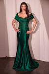 CDS507 OFF THE SHOULDER SATIN & LACE GOWN