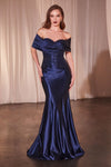 CDS507 OFF THE SHOULDER SATIN & LACE GOWN