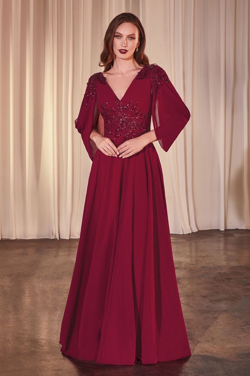 CDS508 A-LIINE Chiffon Modest Gown Burgundy / 14 CDS508 A-LIINE Chiffon Modest Gown Burgundy / 14