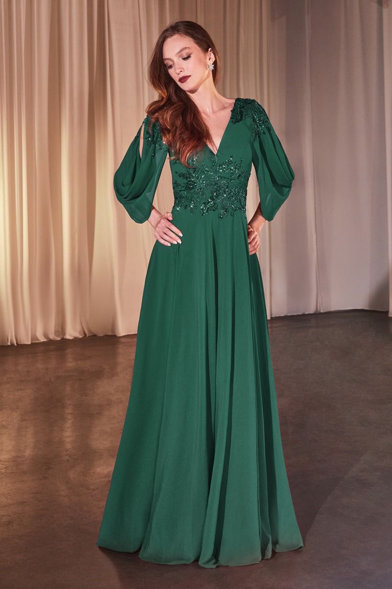 CDS508 A-LIINE CHIFFON MODEST GOWN EMERALD / 20