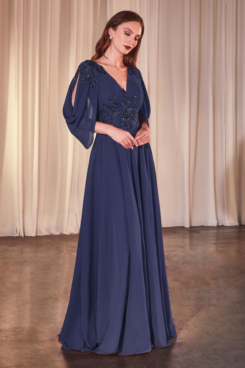 CDS508 A-LIINE Chiffon Modest Gown Navy / 8 CDS508 A-LIINE Chiffon Modest Gown Navy / 8