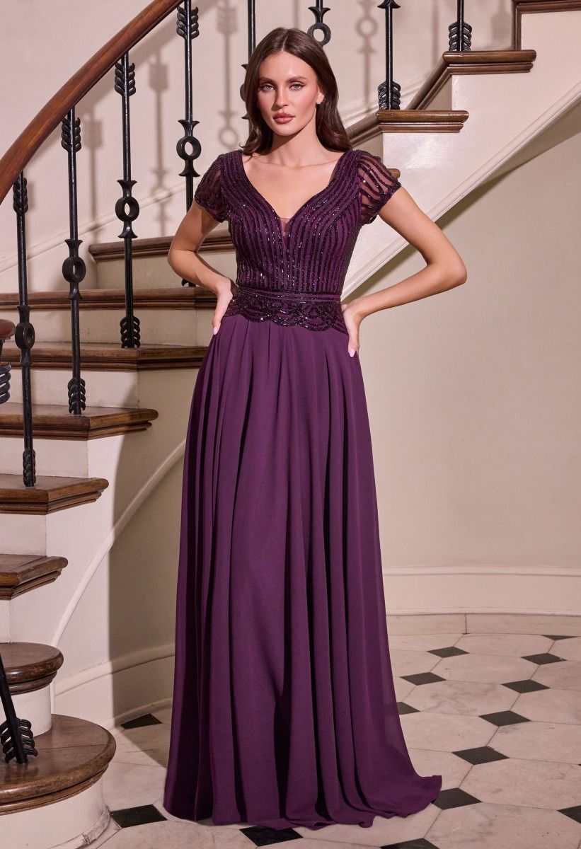 Ladivine CL07 A-Line Chiffon Beaded Gown