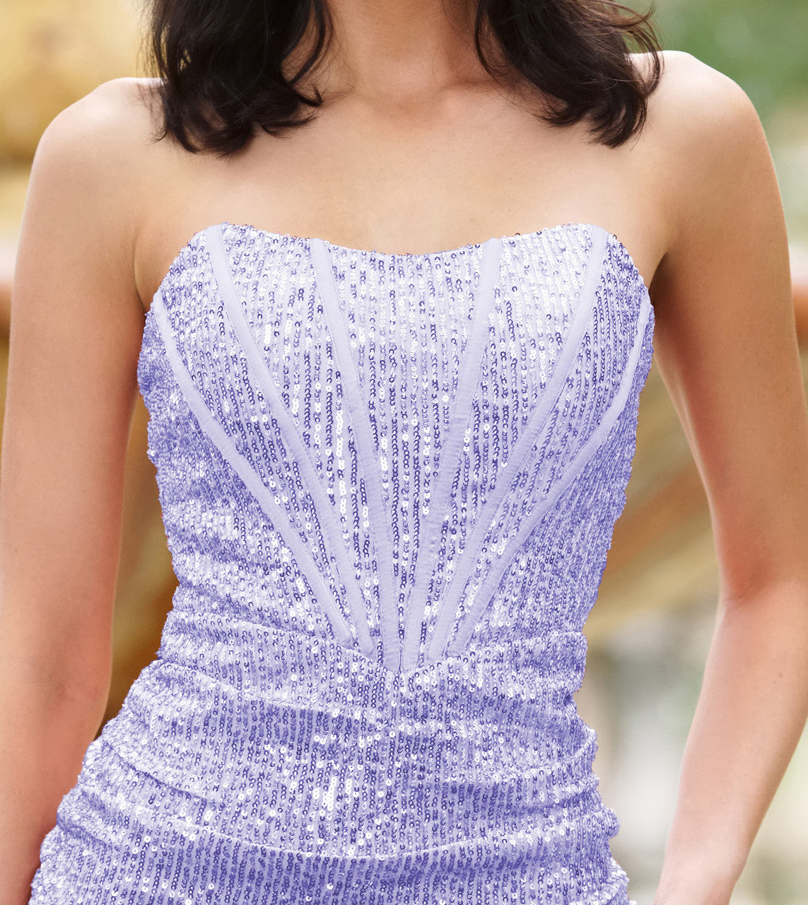 Gia Mini Dress - Corset Cocktail Dress - Lilac Sequin