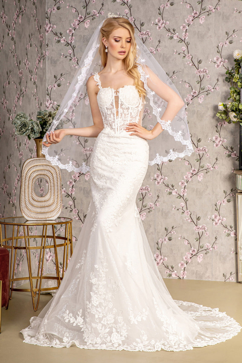 GL3478 GLS by Gloria Embroidery Sequin Sheer Bodice Mesh Mermaid Wedding Gown