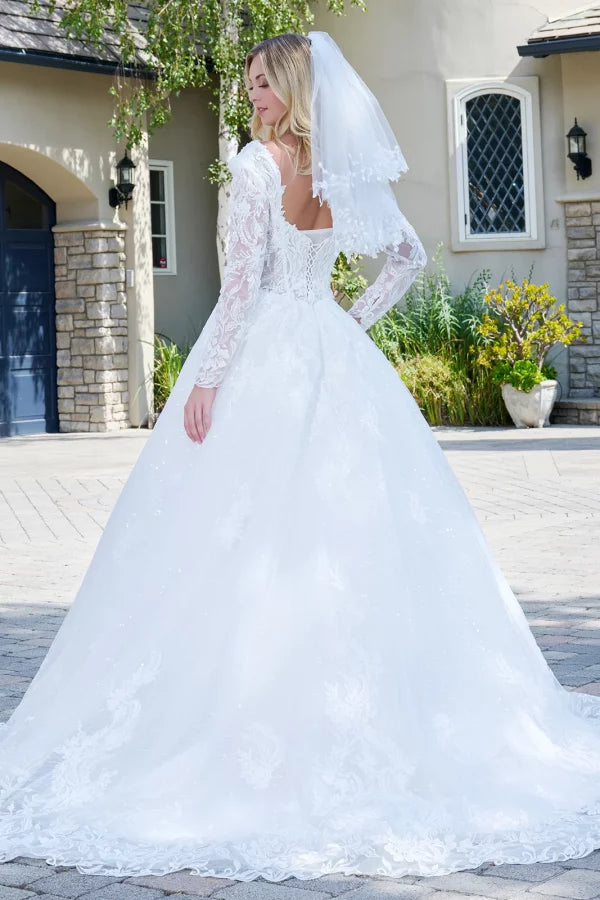 GLS by Gloria Bridal GL3820 - Long Puff Sleeve Embellished Ballgown