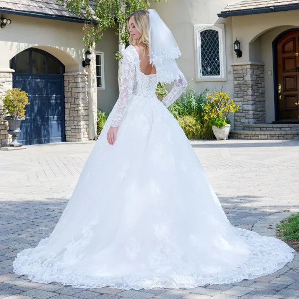 GLS by Gloria Bridal GL3820 - Long Puff Sleeve Embellished Ballgown