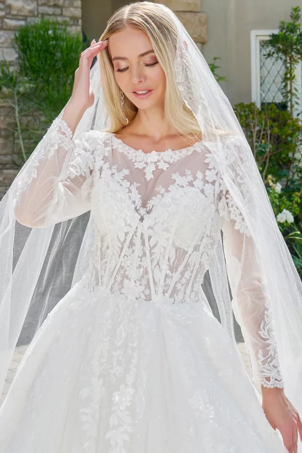GLS by Gloria Bridal GL3823 - Floral Applique Long Sleeve Ballgown