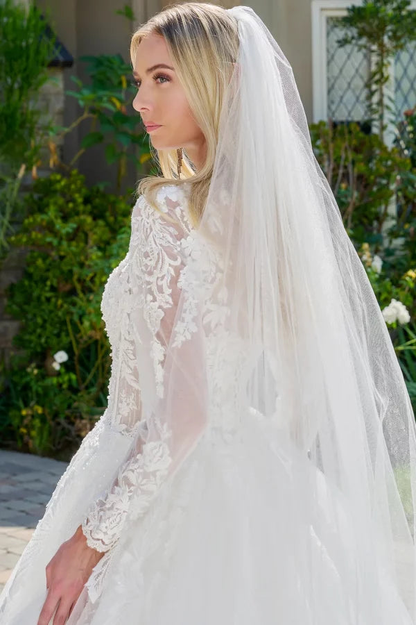 GLS by Gloria Bridal GL3823 - Floral Applique Long Sleeve Ballgown