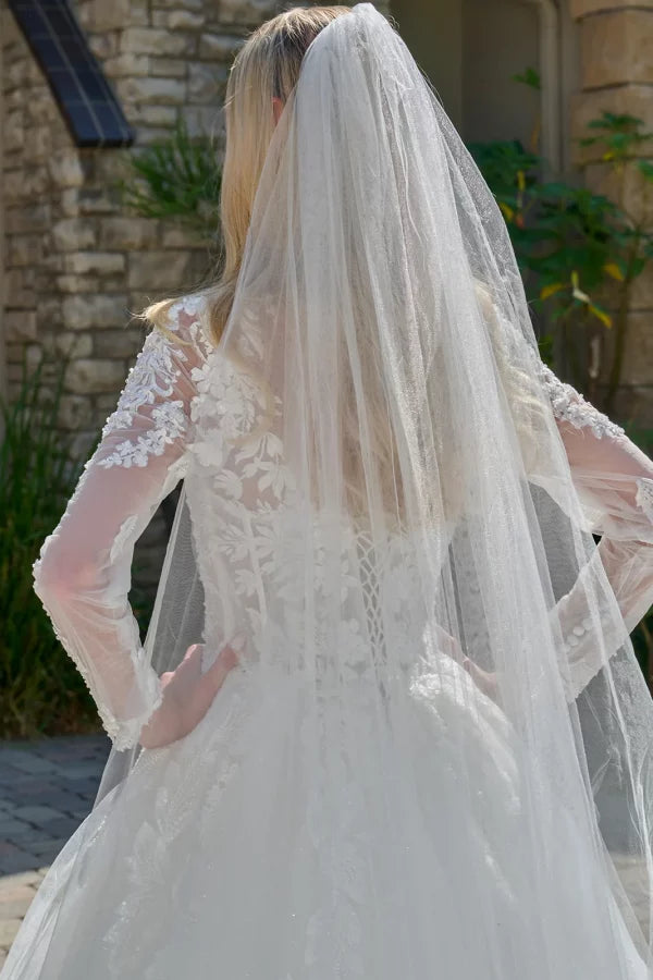 GLS by Gloria Bridal GL3823 - Floral Applique Long Sleeve Ballgown