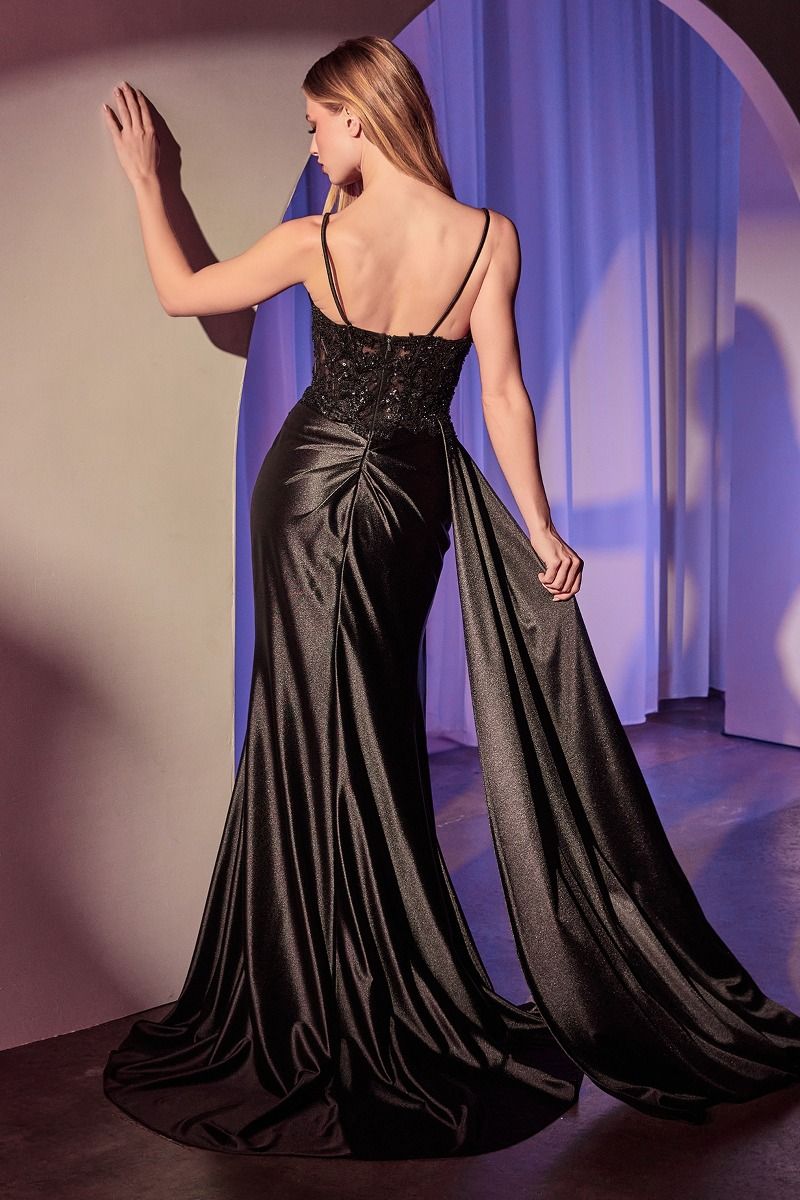 KV1117 SATIN PLEATED FITTED GOWN