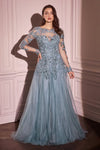 MA108 LACE LAYERED TULLE LONG SLEEVE GOWN