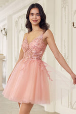 SF047 LACE BODICE A-LINE LAYERED TULLE SHORT DRESS